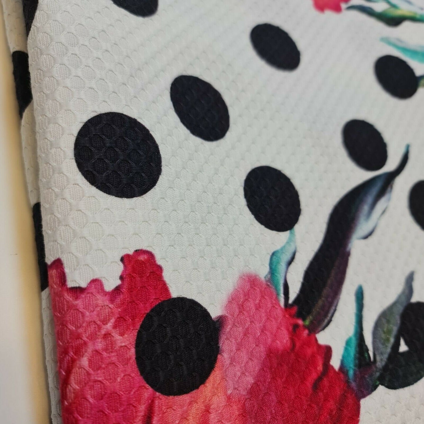 100% White Cotton WAFFLE Honeycomb Pique Floral Print Fabric Material 58" Meter