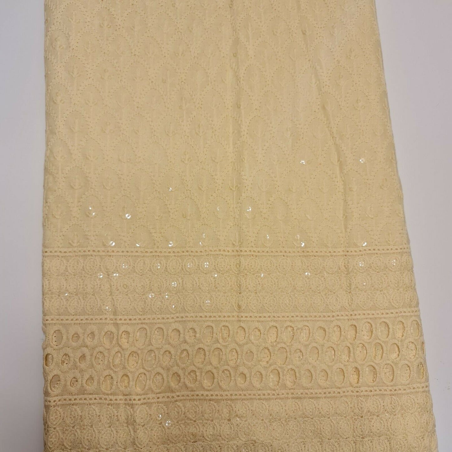 New Cotton Lawn Soft Broderie Anglaise Embroidery Border Dress Craft Fabric 50"J (Yellow)