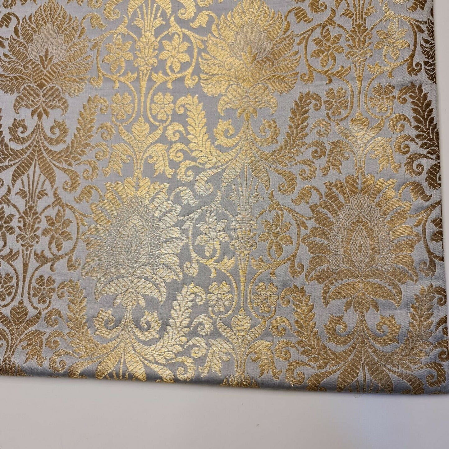 Duck EggFloral Brocade Jacquard Banarasi Fabric – 44” Wide – Indian Dress, Craft, Costume & Curtain Material (by the Metre)