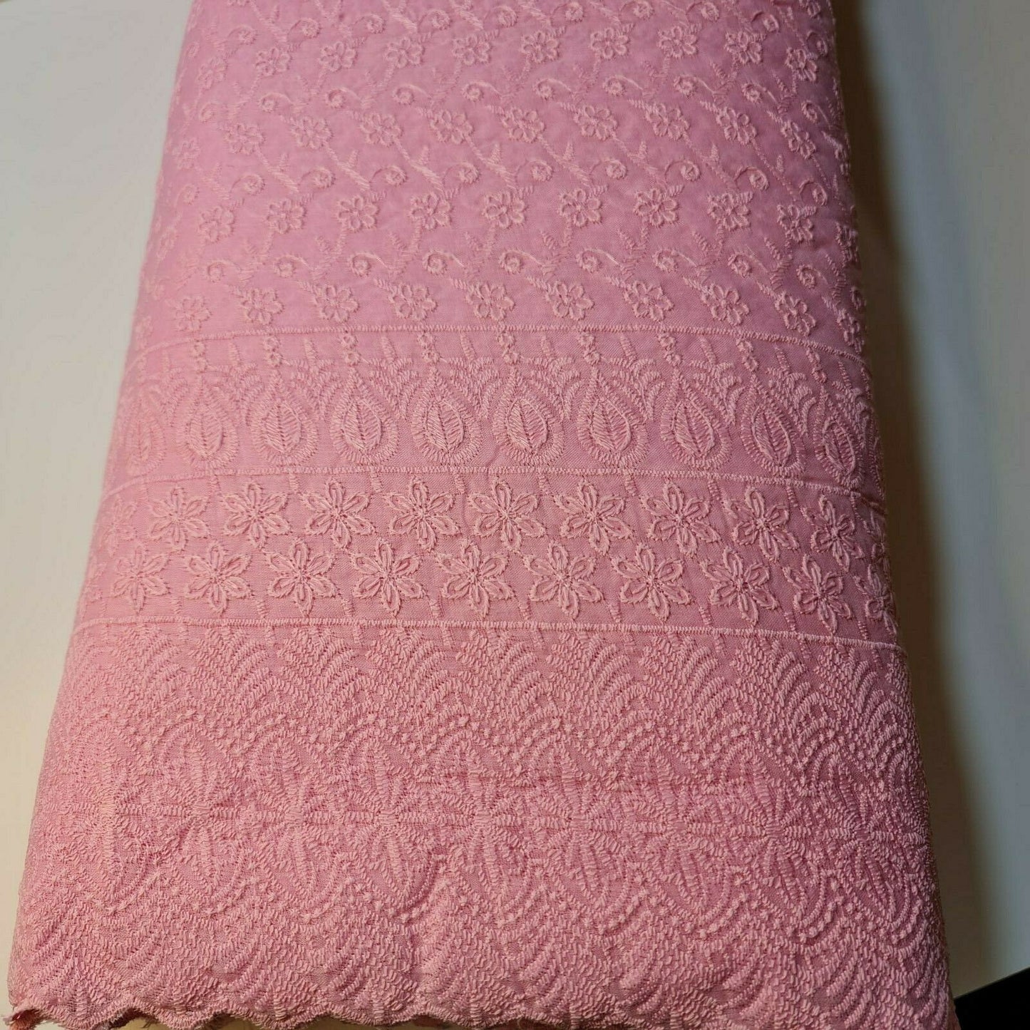 Pink 100% Cotton Lawn Broderie Anglaise Embroidery Dress Craft Fabric 44"