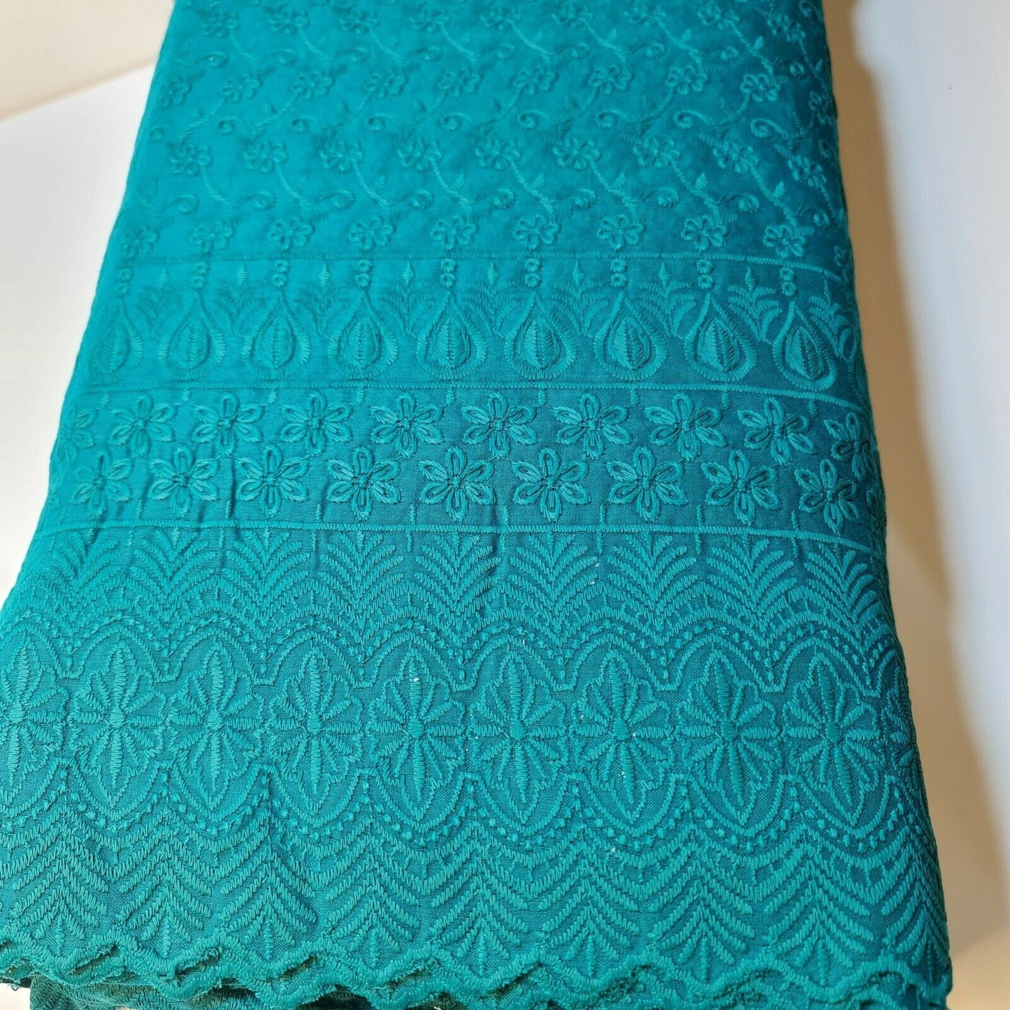 NEW SPRING 100% Cotton Lawn Broderie Anglaise Embroidery Dress Craft Fabric 44" (Jade)