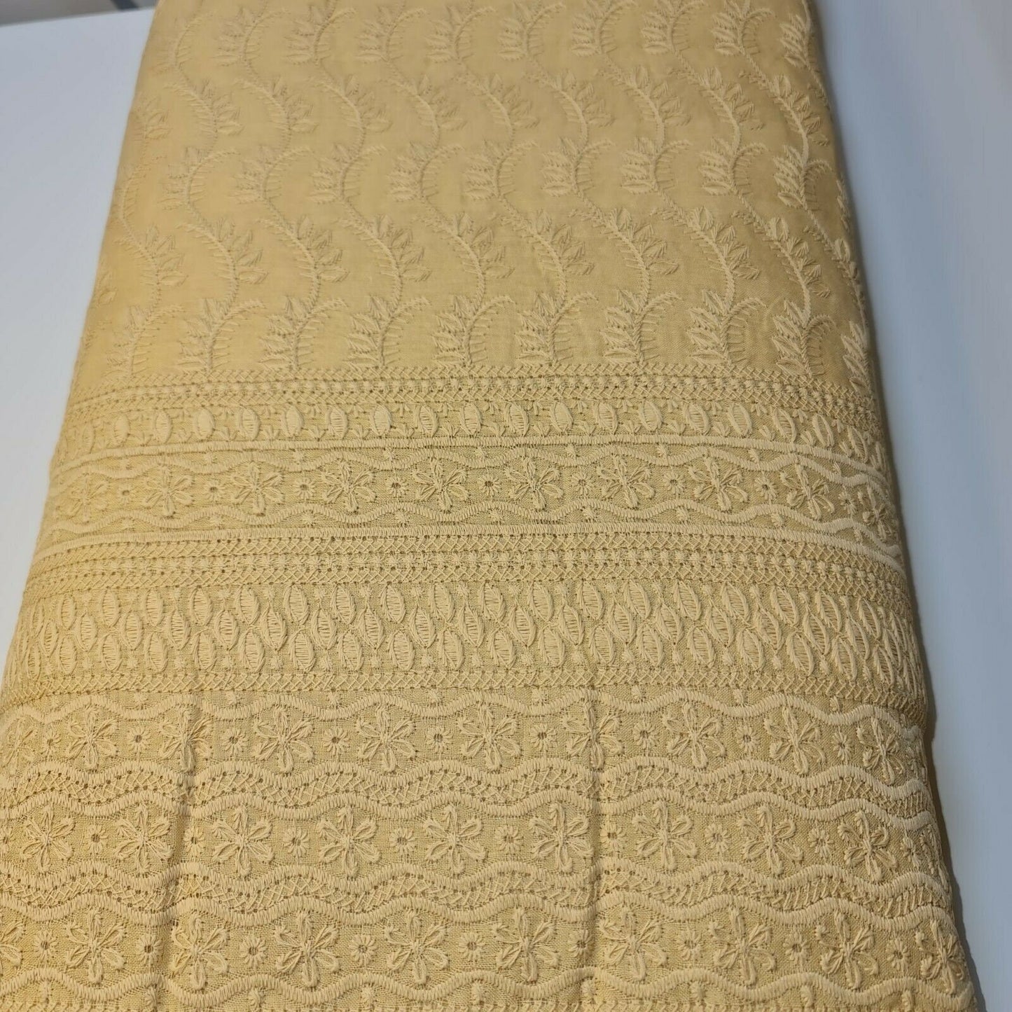 NEW SPRING 100% Cotton Lawn Broderie Anglaise Embroidery Dress Craft Fabric 44" (Light Beige)