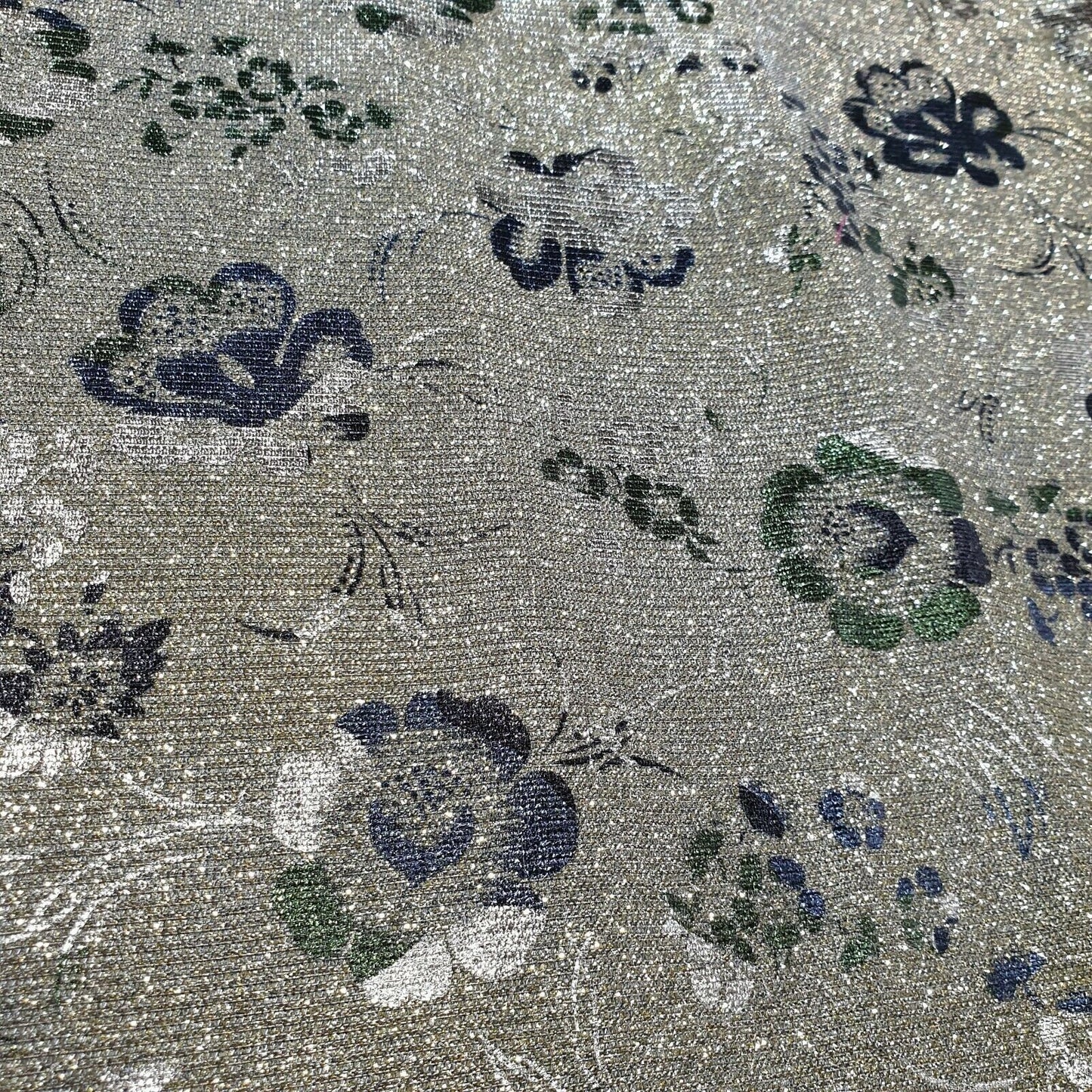 Champagner-Gold-schimmernder Mondlicht-Blumendruck, glänzender Stretch-Glitzer-Nylon-Hintergrundstoff, 58" Meterware