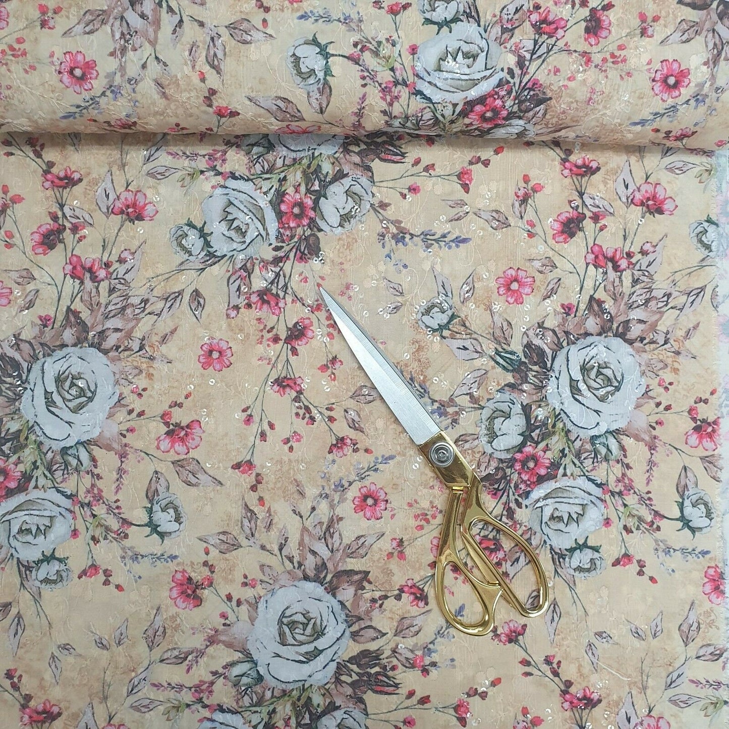 Cotton Digital Print Brodrie Anglaise Embroidery Dressmaking Fabric 44"