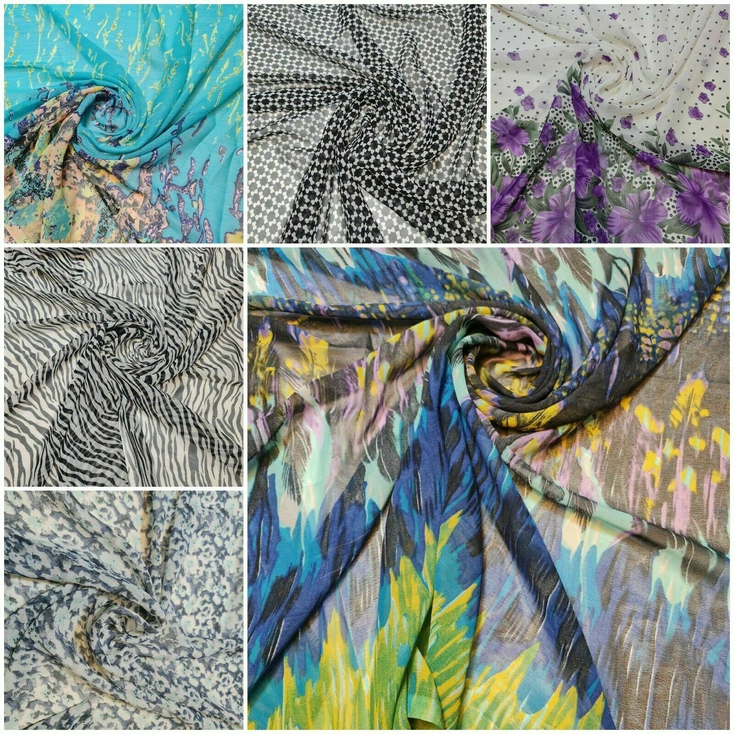 Sommerlicher bedruckter Polyester-Crêpe-Georgette-Stoff aus transparentem Chiffon für Sommerkleider, 111,8 cm (Design 5)