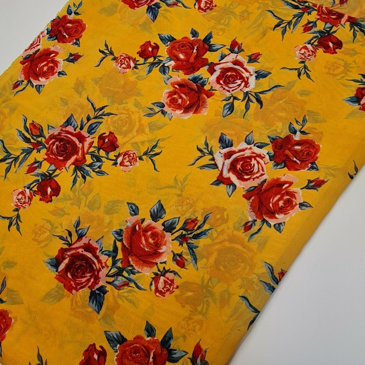 Yellow Floral Crepe Chiffon Material Dress Drape Craft Fabric 44" By The Meter