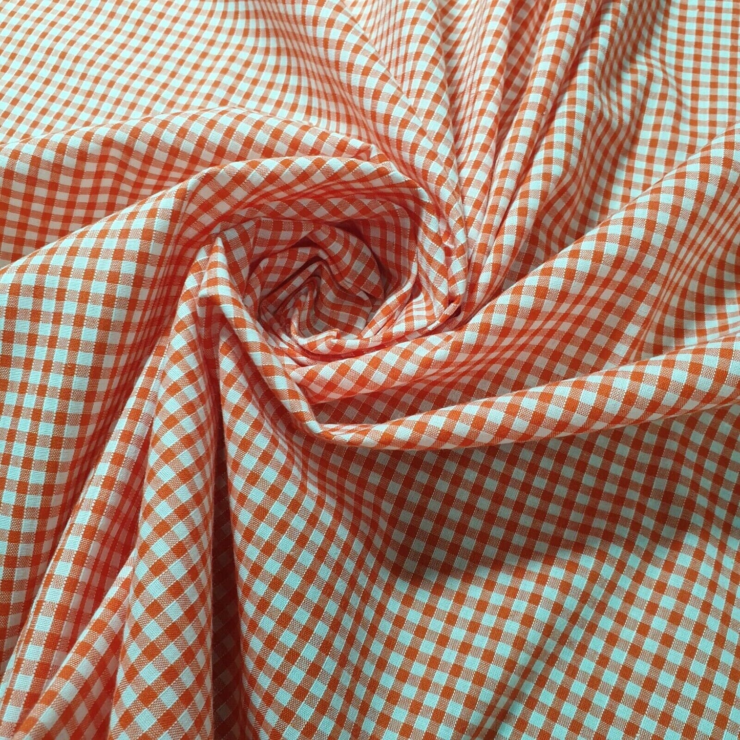 Orange Gingham Polycotton Fabric 1/8" Check Sewing Dressmaking Curtains Uniform Table cover Material 44" Meter