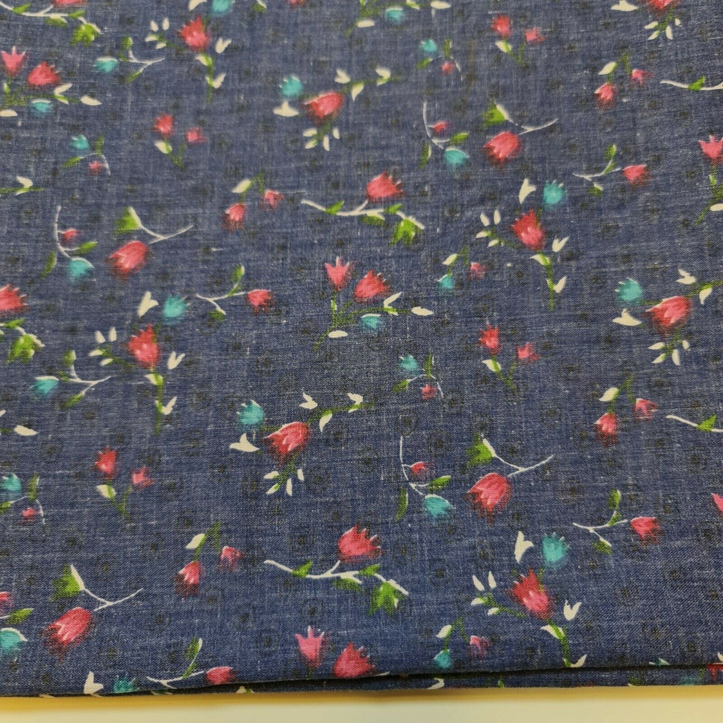 Blue Vintage Floral Printed Polycotton Soft Dress Craft Fabric 58" By The Meter