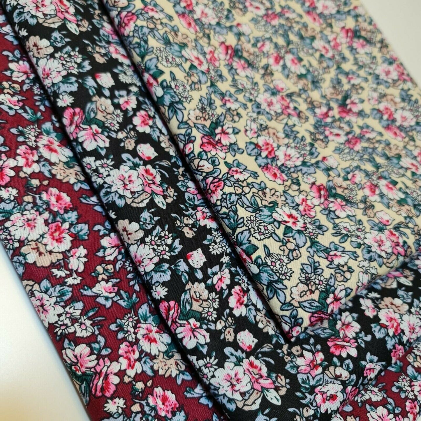 Black Base 100% Cotton Poplin Floral Spring Bloom Print Fabric Dress Craft Soft Fabric 58"
