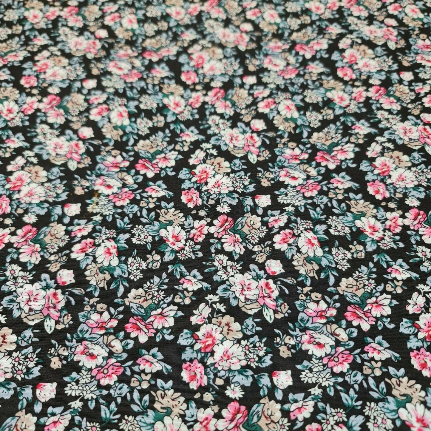 Black Base 100% Cotton Poplin Floral Spring Bloom Print Fabric Dress Craft Soft Fabric 58"