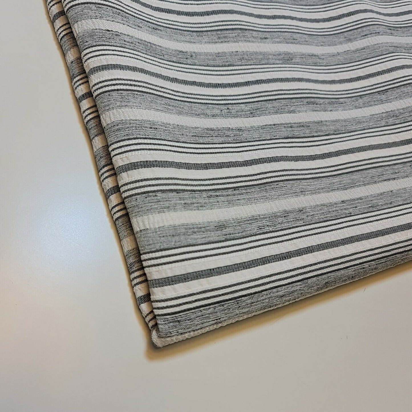 White Grey Cord 100% Cotton Stripe Jacquard Non Stretch Craft Dress Upholstery Fabric 58" By the Meter