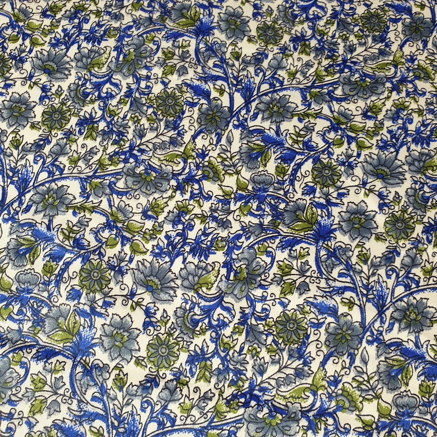Blue Floral Printed Satin Fabric 58" Wide – By the Meter, Dress & Draping Material