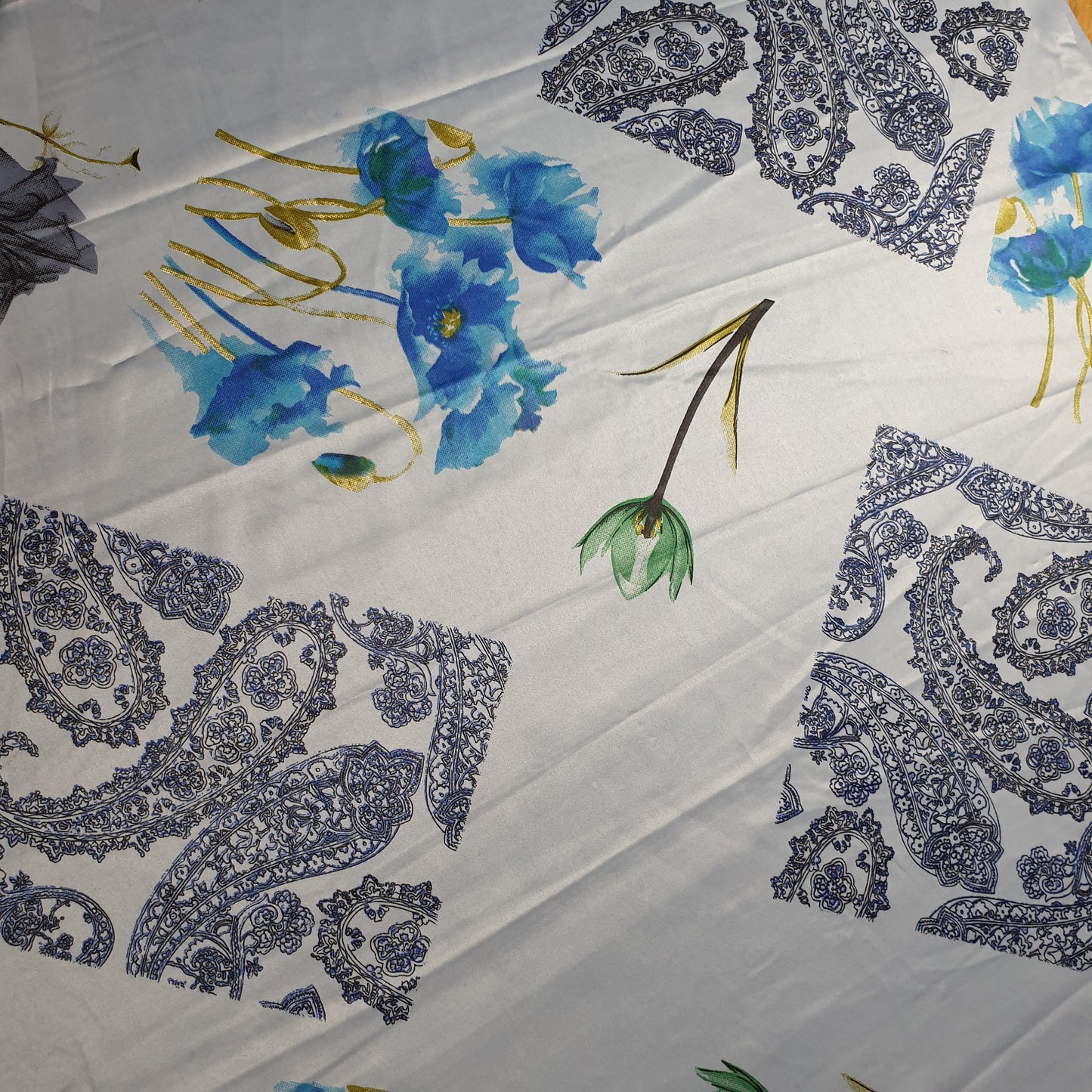 Blue Floral Printed Satin Fabric 58" Wide – By the Meter, Dress & Draping Material