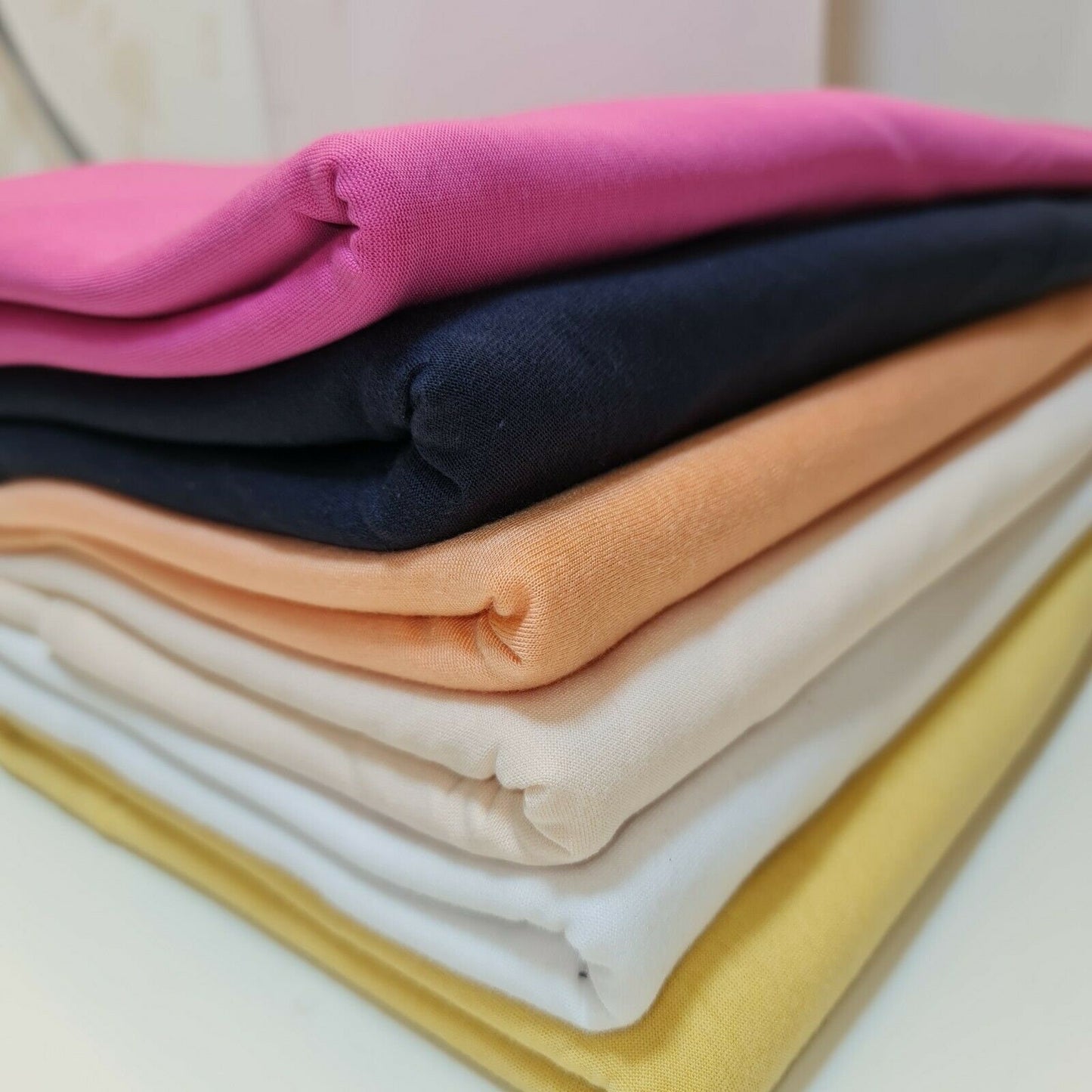Soft Plain Colour Cotton Jersey Stretch Knit T Shirt Baby Grow Dress Fabric 58" (Yellow)