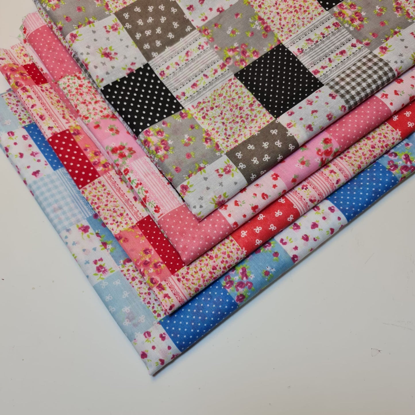 Floral Gingham Spotted Patchwork Printed Poly Cotton Fabric Polycotton Craft (45" inch wide) Print -4