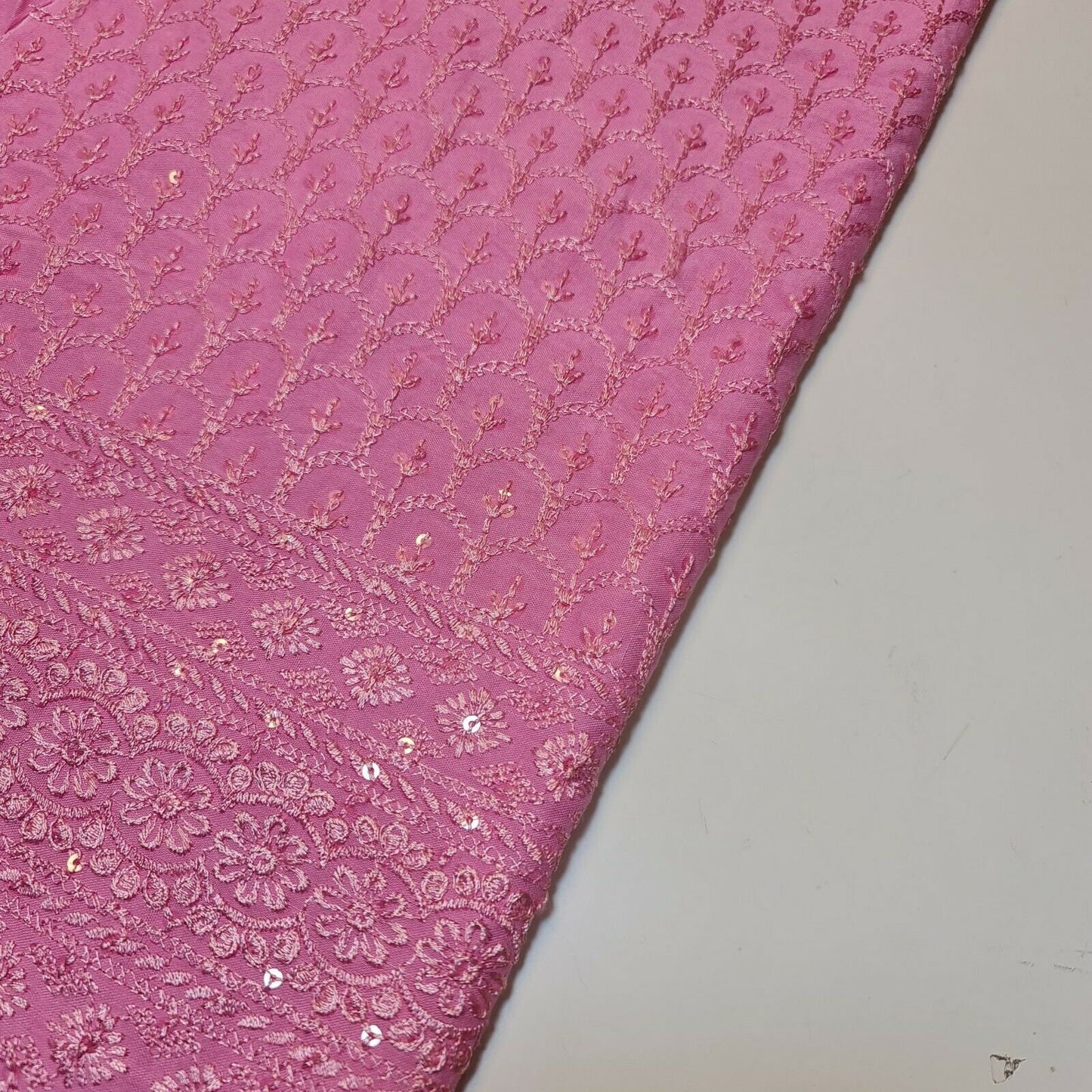 Pink Broderie Anglaise Sequin Embroidery Soft Viscose Dress Craft Fabric – 44" By The Meter