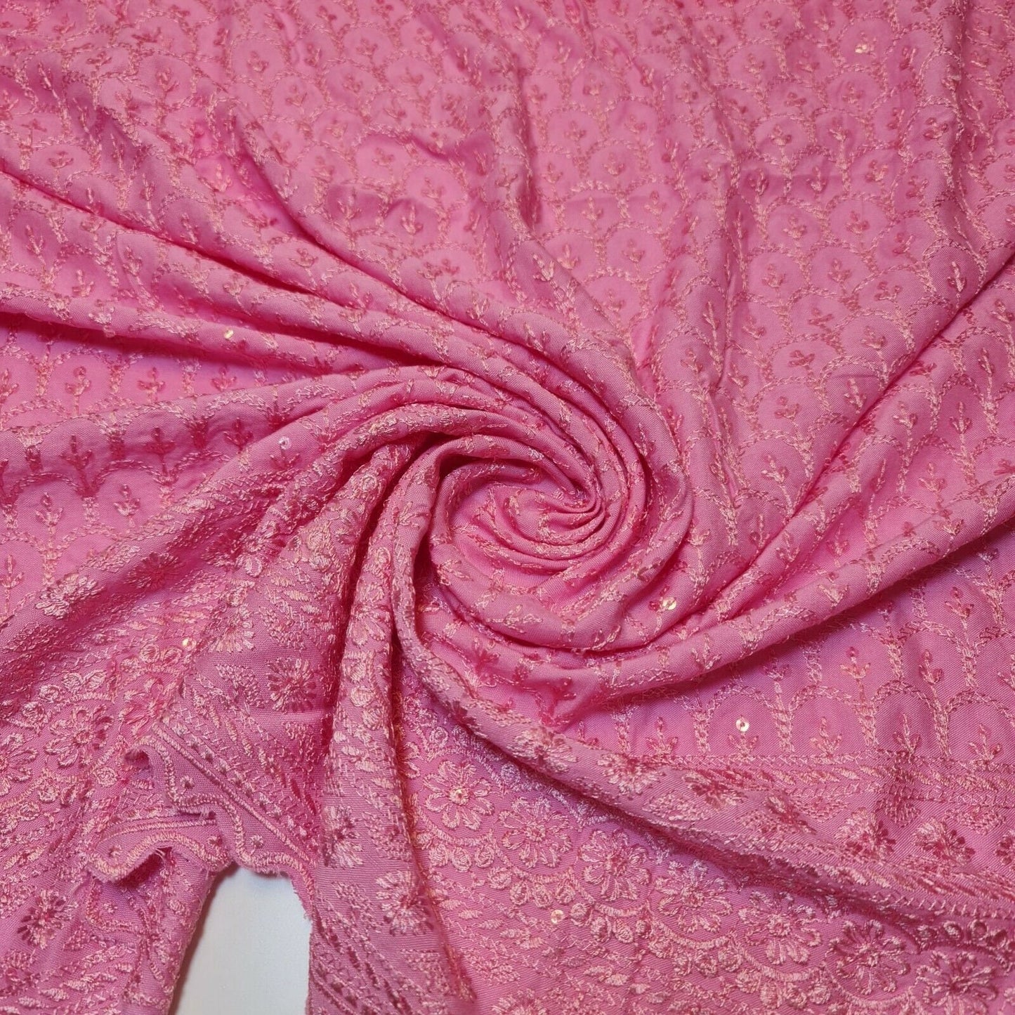 Pink Broderie Anglaise Sequin Embroidery Soft Viscose Dress Craft Fabric – 44" By The Meter