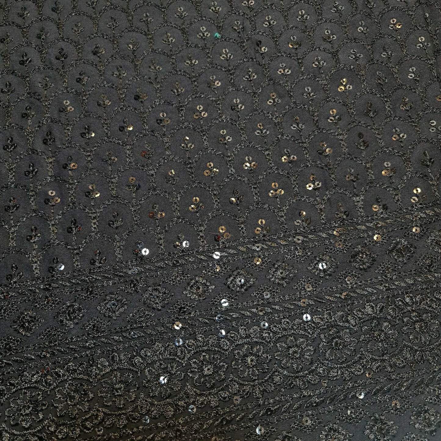 Black Broderie Anglaise Sequin Embroidery Soft Viscose Dress Craft Fabric – 44" By The Meter