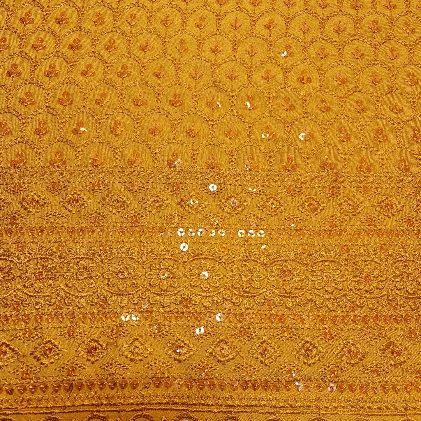 Mustard Broderie Anglaise Sequin Embroidery Soft Viscose Dress Craft Fabric – 44" By The Meter