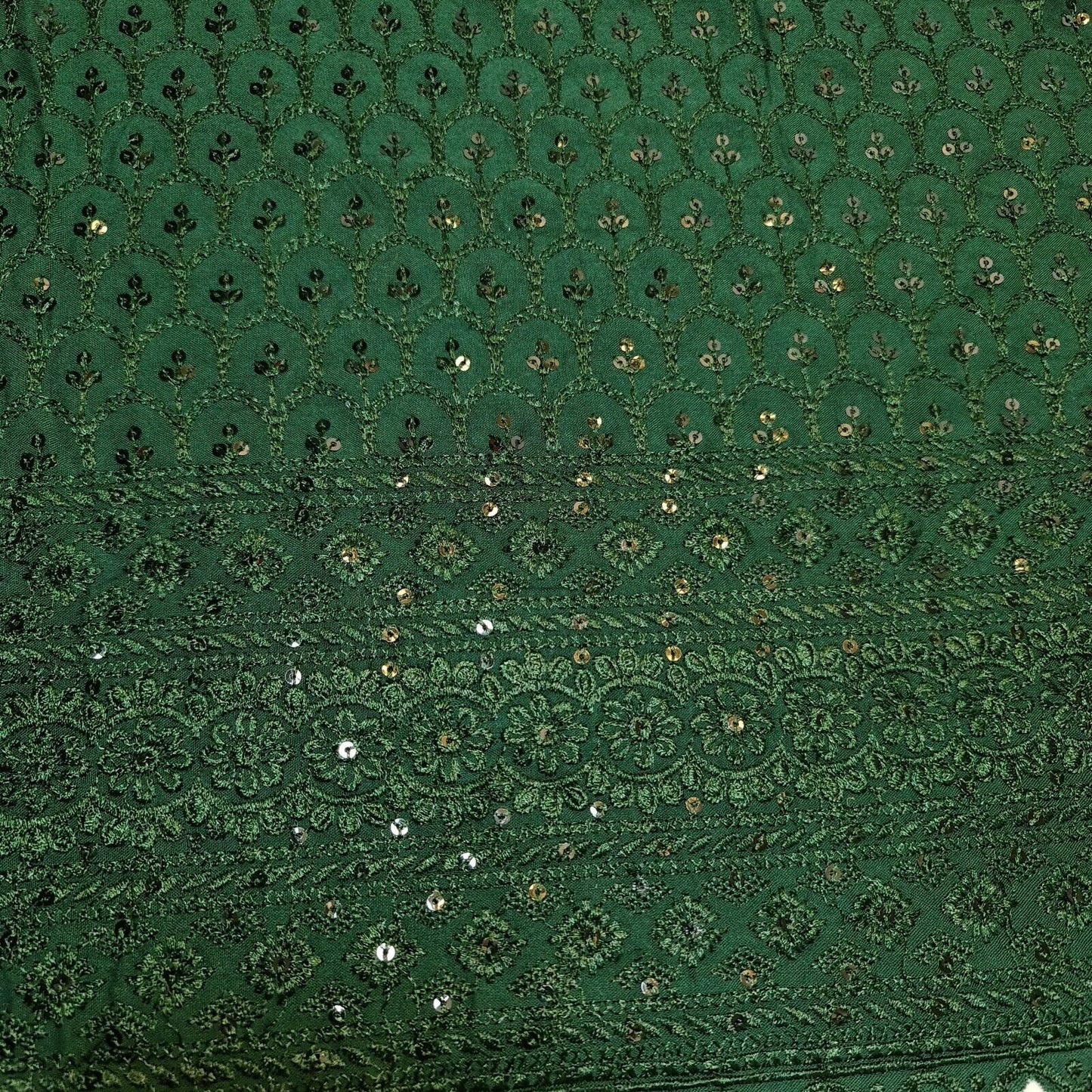 Broderie Anglais Sequin Embroidery ANGLAISE Soft Viscose Dress Craft Fabric 44" (Bottle Green)
