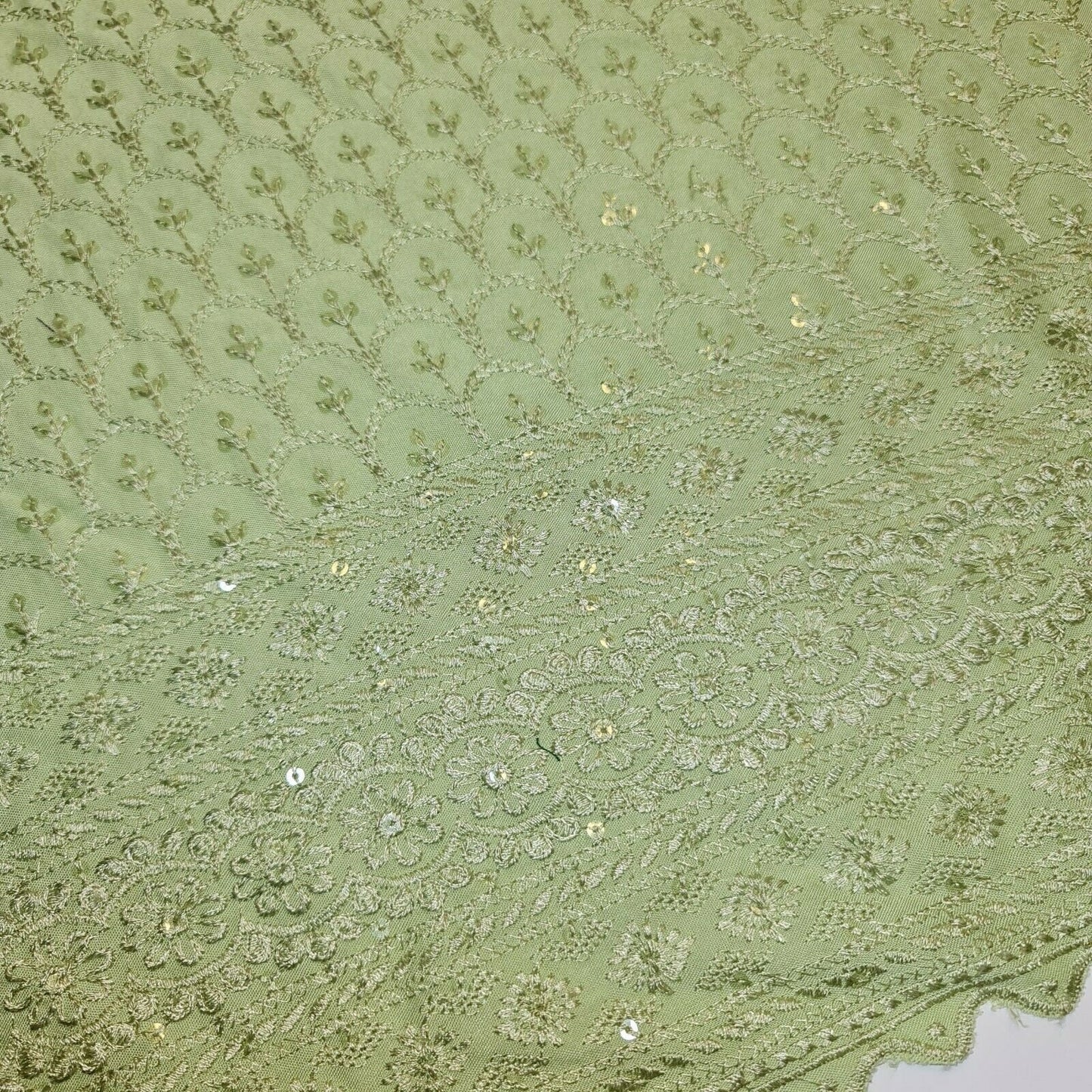 Mint Broderie Anglaise Sequin Embroidery Soft Viscose Dress Craft Fabric – 44" By The Meter