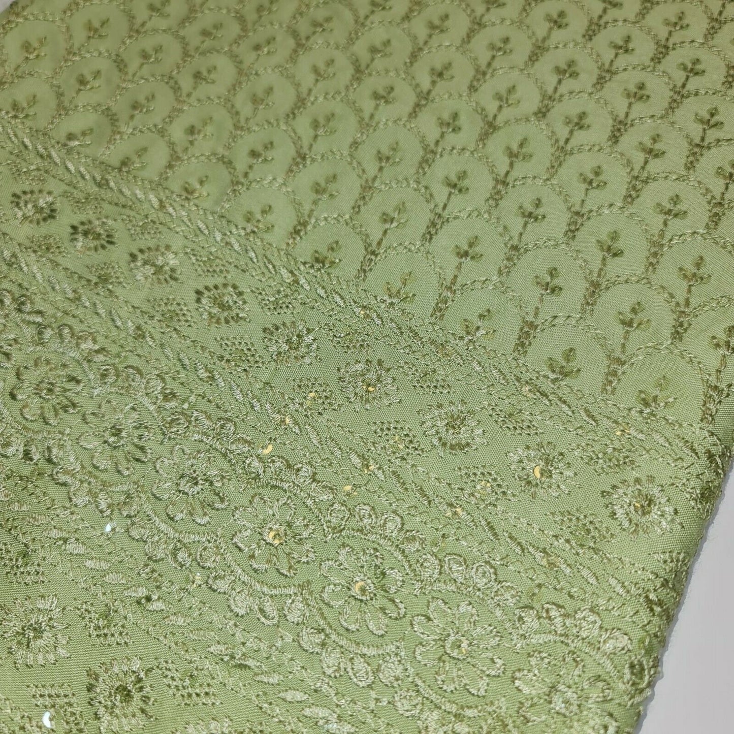 Mint Broderie Anglaise Sequin Embroidery Soft Viscose Dress Craft Fabric – 44" By The Meter