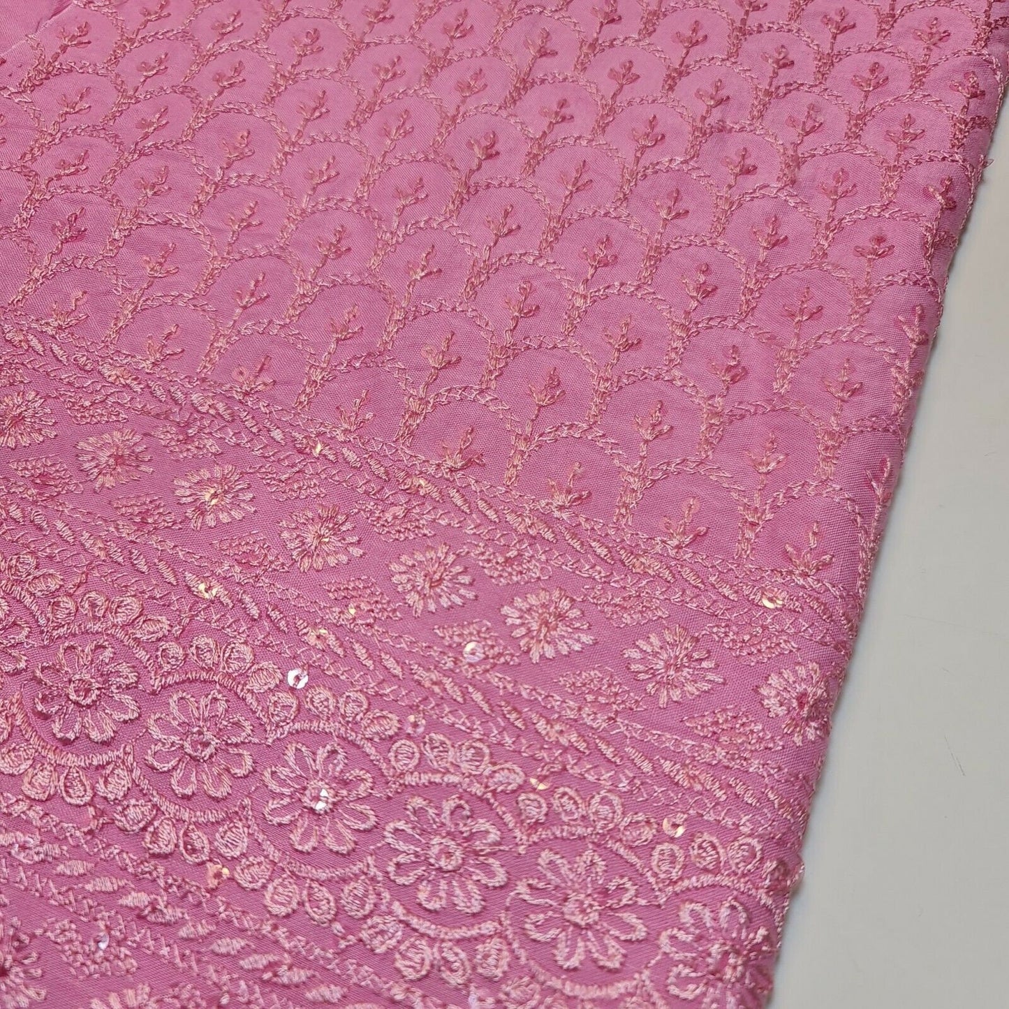 Pink Broderie Anglaise Sequin Embroidery Soft Viscose Dress Craft Fabric – 44" By The Meter