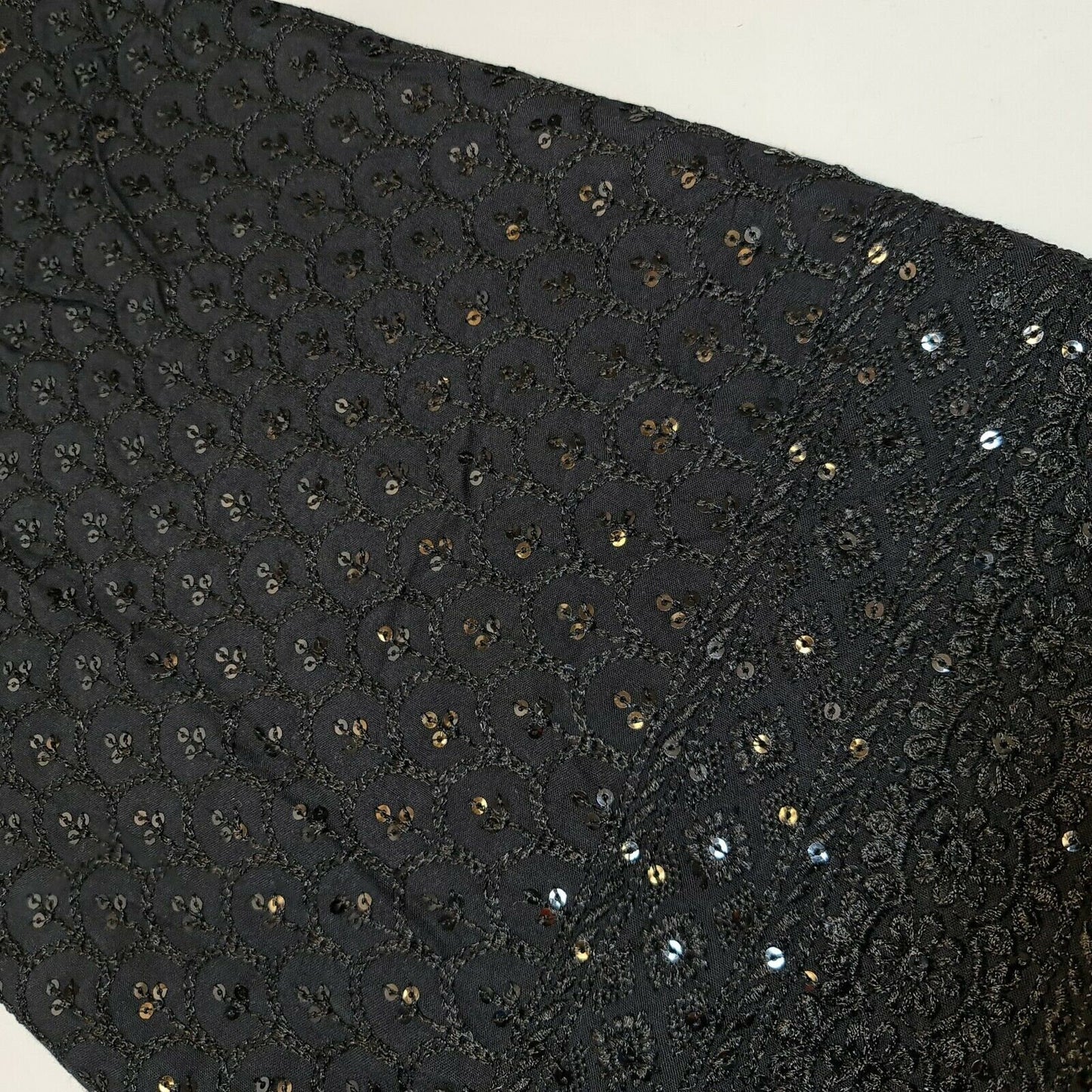 Black Broderie Anglaise Sequin Embroidery Soft Viscose Dress Craft Fabric – 44" By The Meter