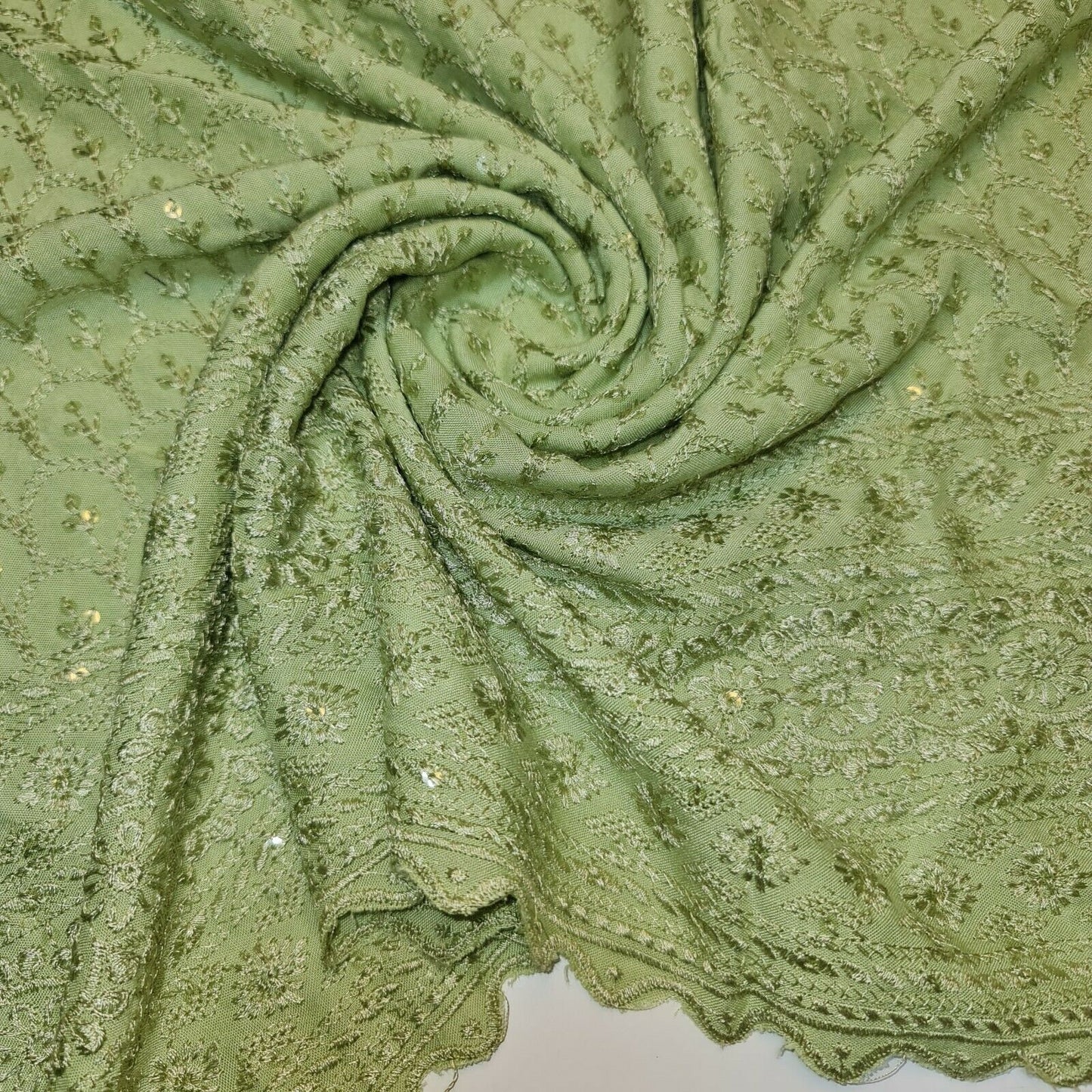 Mint Broderie Anglaise Sequin Embroidery Soft Viscose Dress Craft Fabric – 44" By The Meter