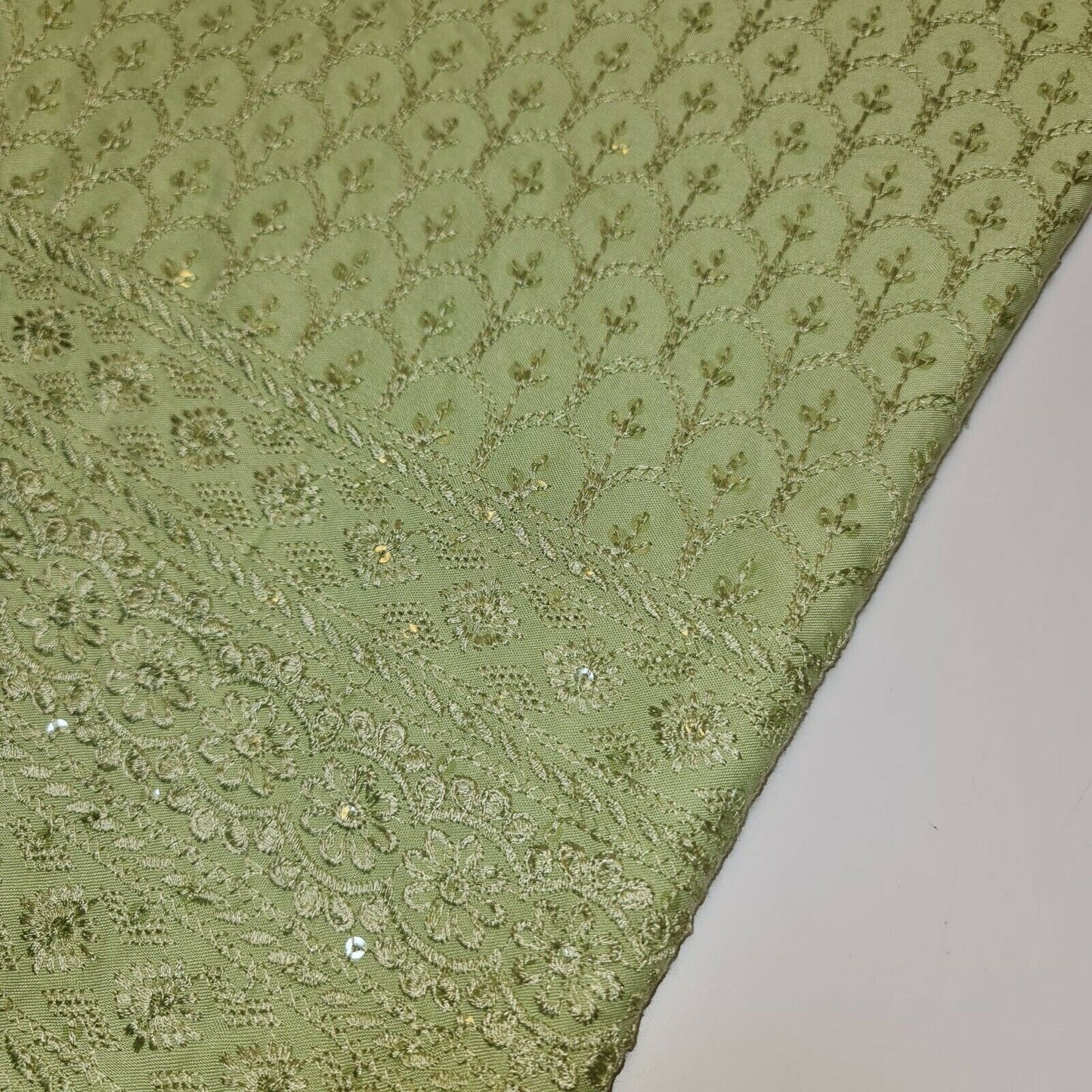 Mint Broderie Anglaise Sequin Embroidery Soft Viscose Dress Craft Fabric – 44" By The Meter