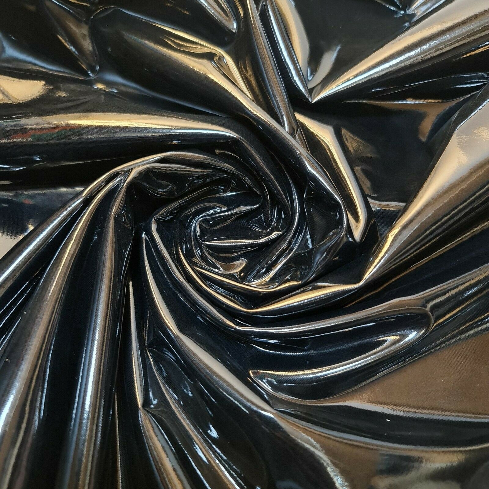 Black Plain Leather Look Gloss PVC Spandex Latex Stretch Dress Craft Fabric 58