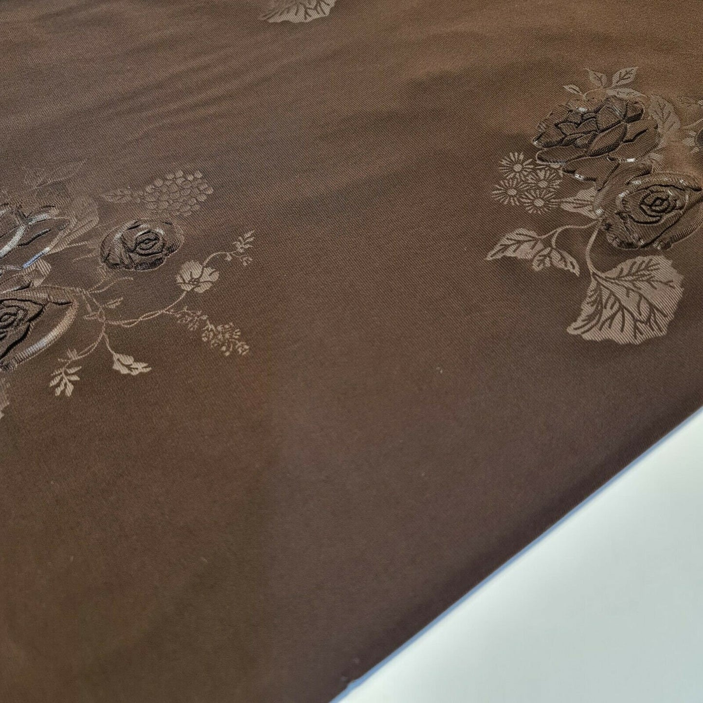 Embossed Rose Flower Brown ITY Stretch Jersey Dress Bodycon Fabric Per Metre 58"