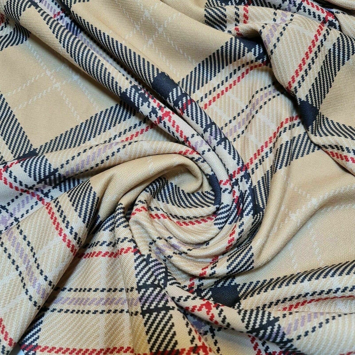 Tartan Checks Xmas Print Crepe ITY Jersey Stoff Kleid Handwerk Stretch 58" Meter