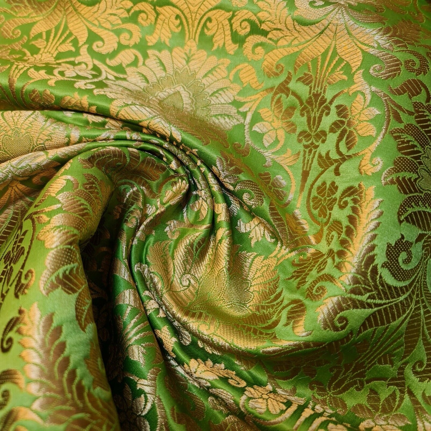 lime green brocade fabric for dressmaking and crafting