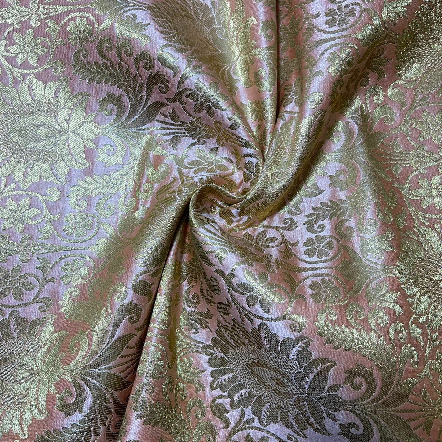 peach pink brocade fabric for dressmaking and crafting