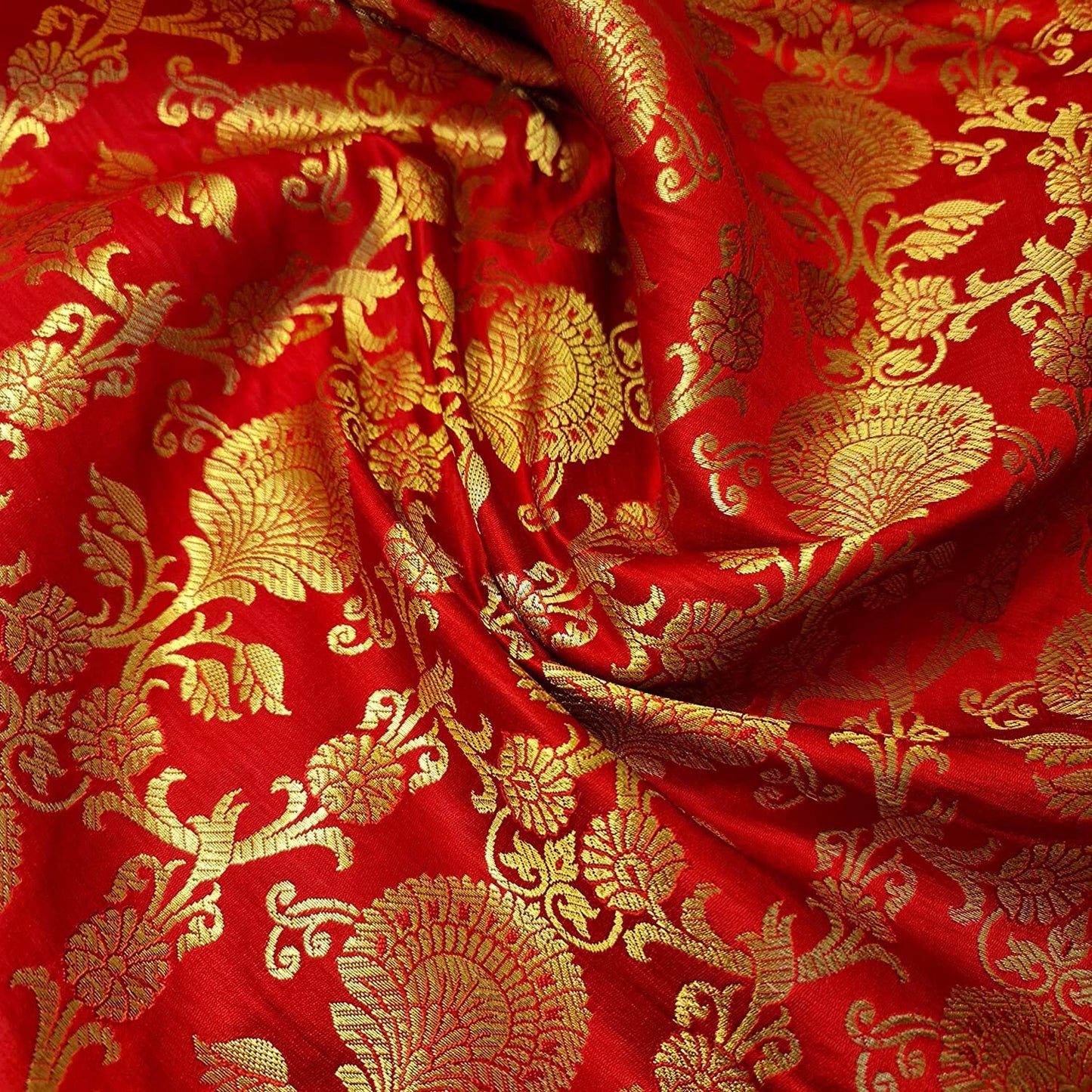 red brocade fabric with gold metallic design