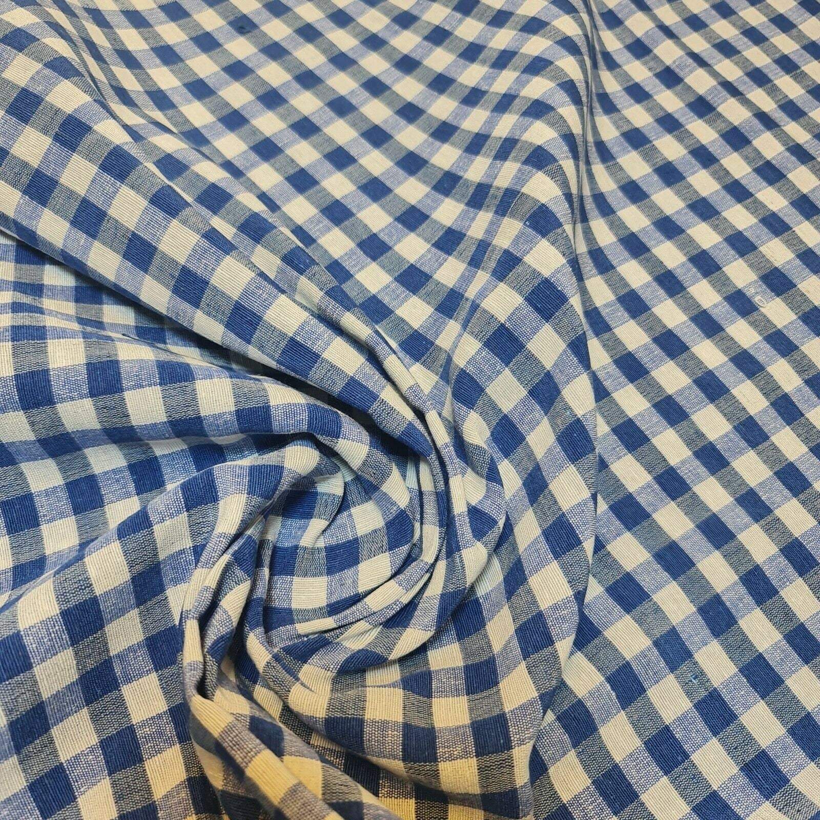 royal blue cotton gingham plain linen fabric
