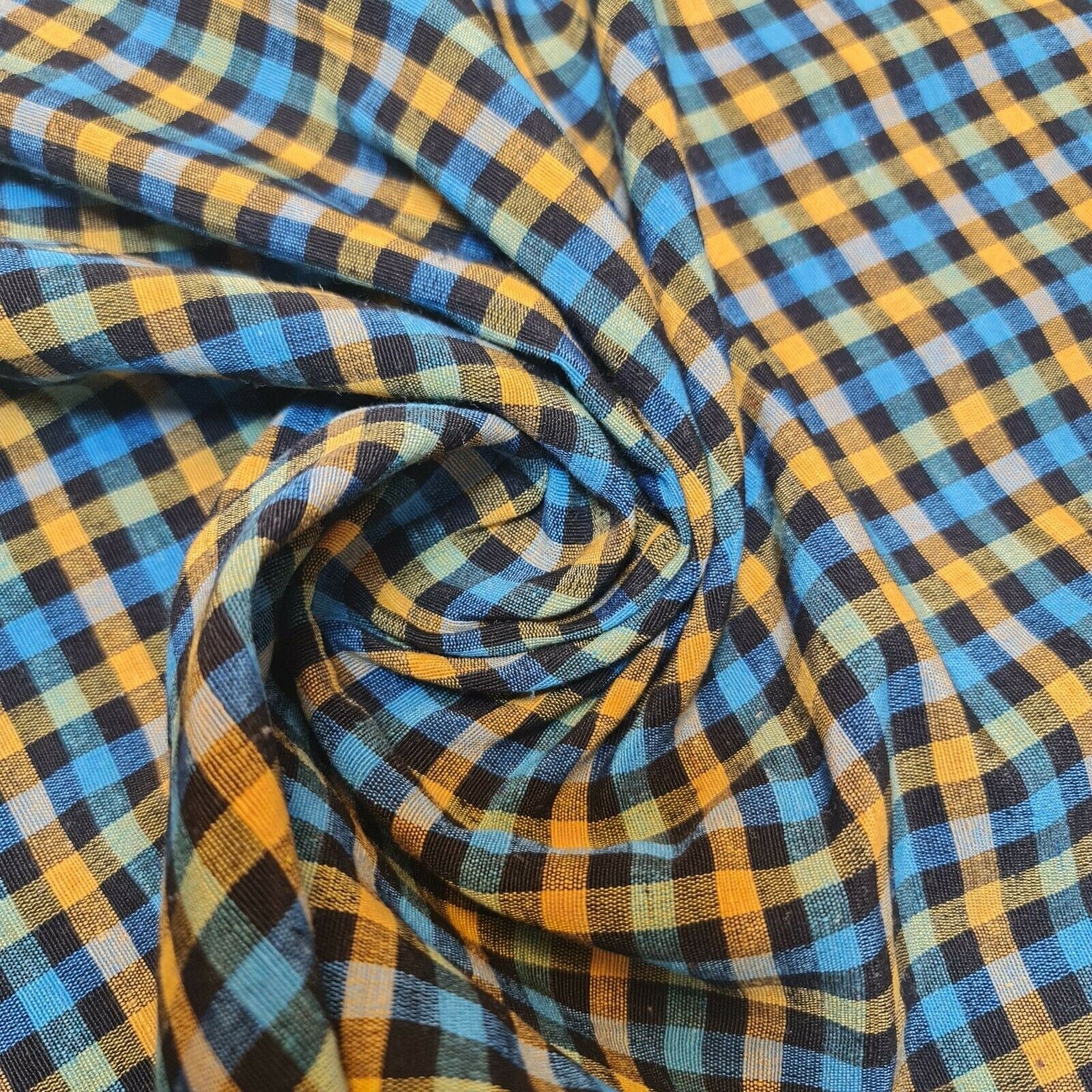 yellow and blue cotton gingham plain linen fabric