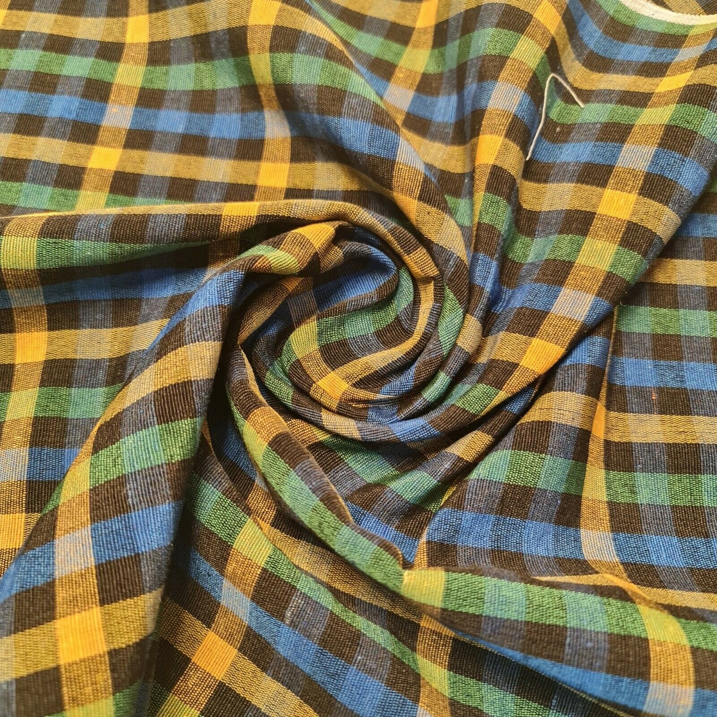 yellow, green and blue cotton gingham plaid linen fabric