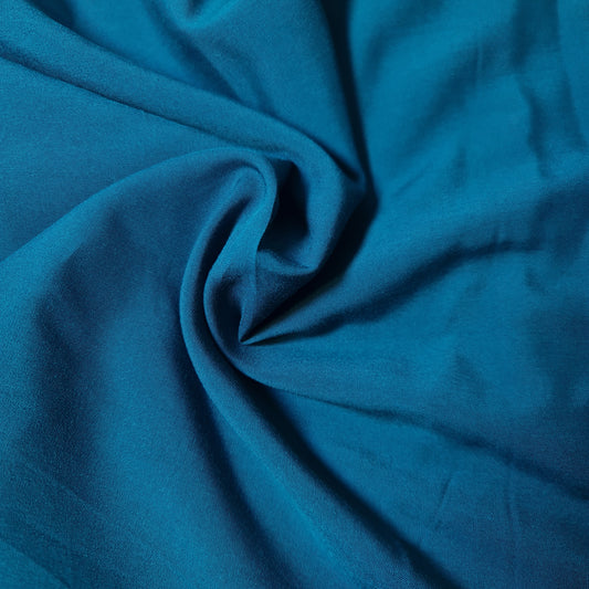 PEACOCK BLUE PLAIN VISCOSE CHALLIS FABRIC SOFT NON STRETCH DRESS CRAFT MATERIAL 58" BY METER