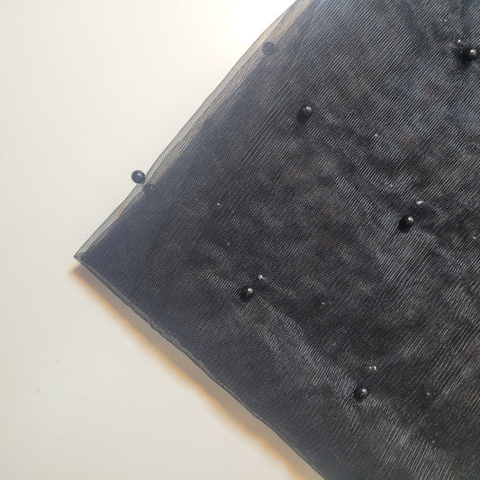 Black Pearl Beaded Soft Tulle Mesh Fabric Embellished Net Material 58" Wide By The Meter