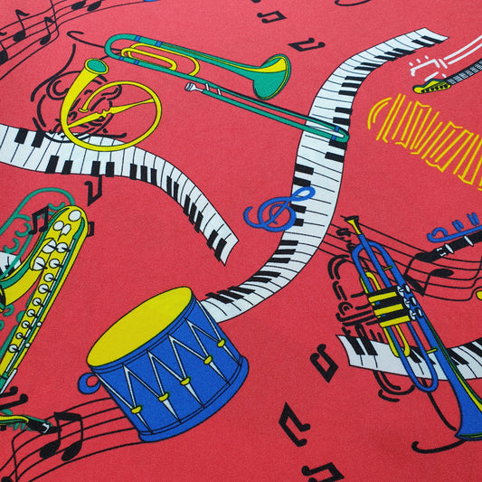Red Musical Print Polyester Material Quilting Dress Decor Costume Fabric 58" By The Meter