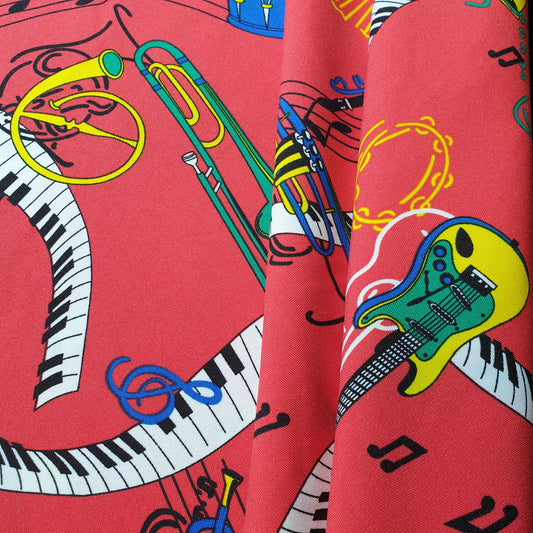 Red Musical Print Polyester Material Quilting Dress Decor Costume Fabric 58" By The Meter