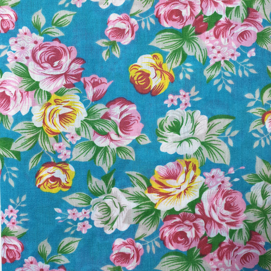 Jade Vintage Floral Rose Polycotton Material Craft Dress Quilting Fabric By the Meter 44"