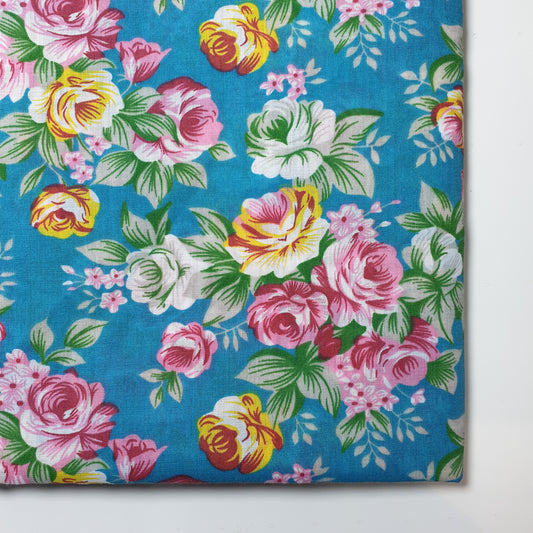 Jade Vintage Floral Rose Polycotton Material Craft Dress Quilting Fabric By the Meter 44"