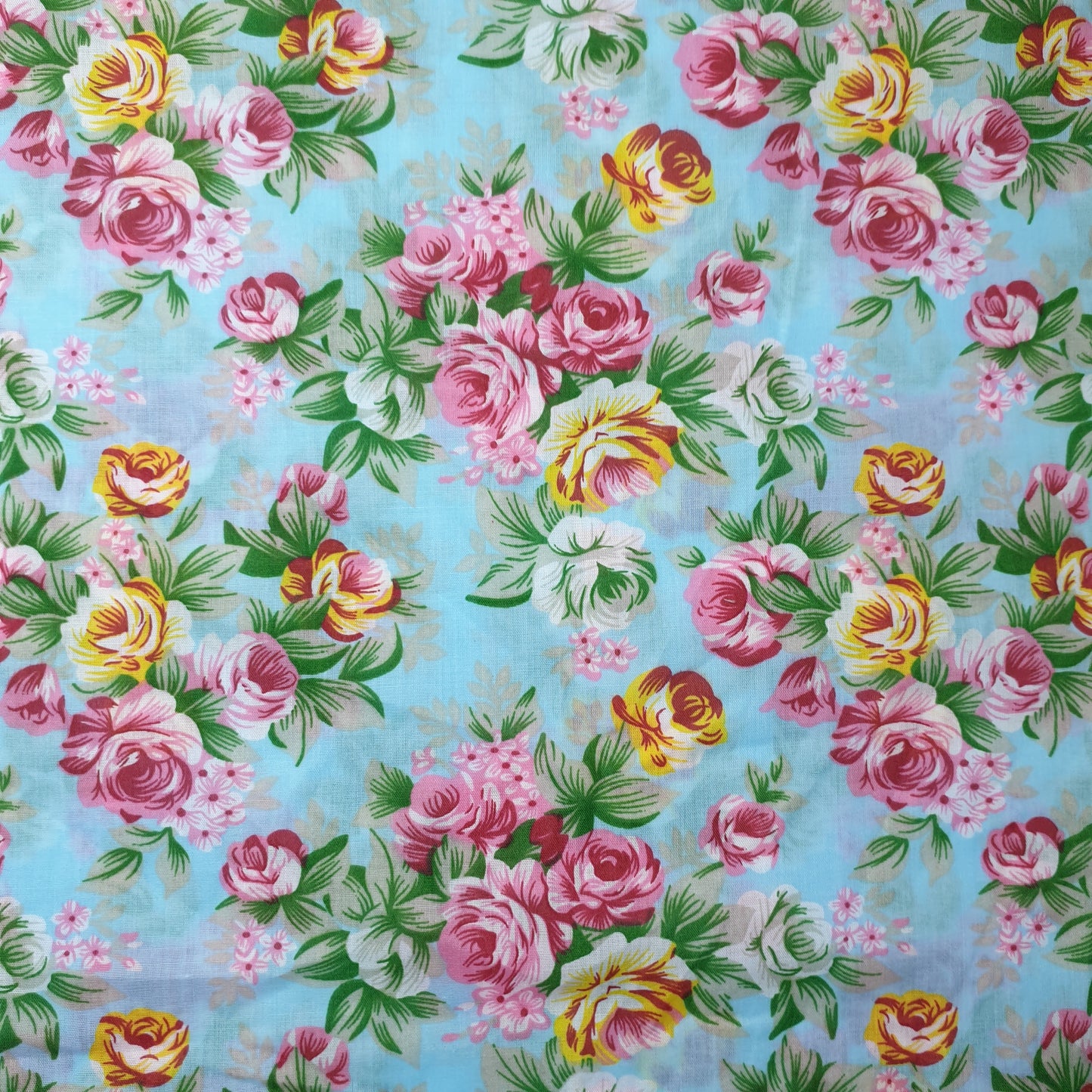 Sky Vintage Floral Rose Polycotton Material Craft Dress Quilting Fabric By the Meter 44"