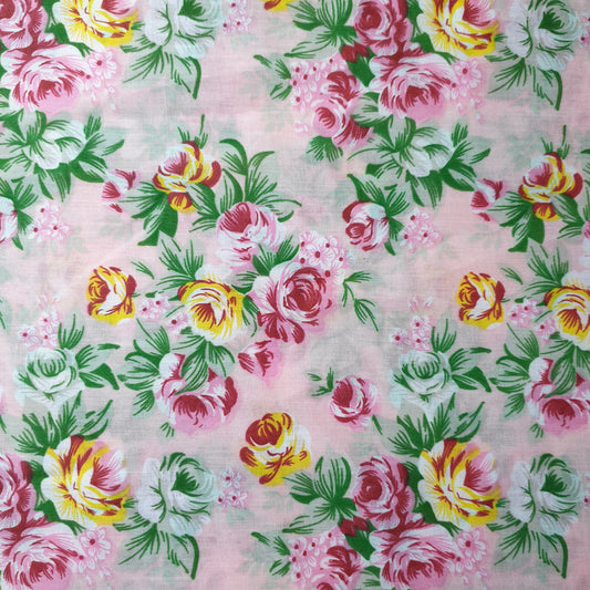 Pink Vintage Floral Rose Polycotton Material Craft Dress Quilting Fabric By the Meter 44"