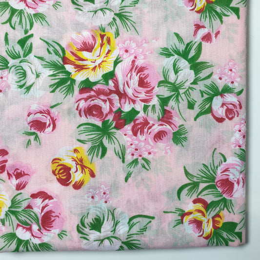 Pink Vintage Floral Rose Polycotton Material Craft Dress Quilting Fabric By the Meter 44"