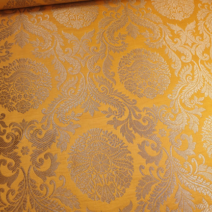 Ornamentaler Paisley Gold Metallic Druck Indischer Banarasi Brokat Stoff Meterware