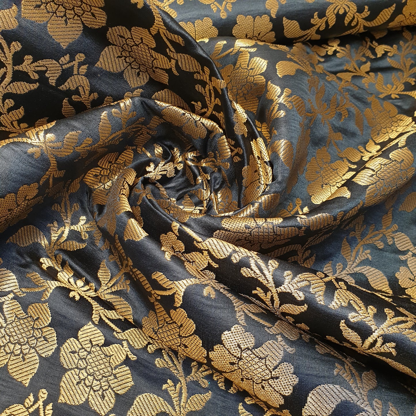 Wine Banarasi Brocade Fabric with Gold Zari Floral Design | Premium Indian Jacquard Material By Meter 44"